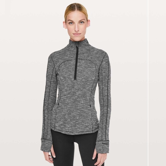 lululemon athletica Sweaters - Lululemon Run Briskly 1/2 Zip Coco Pique Black White size 8
